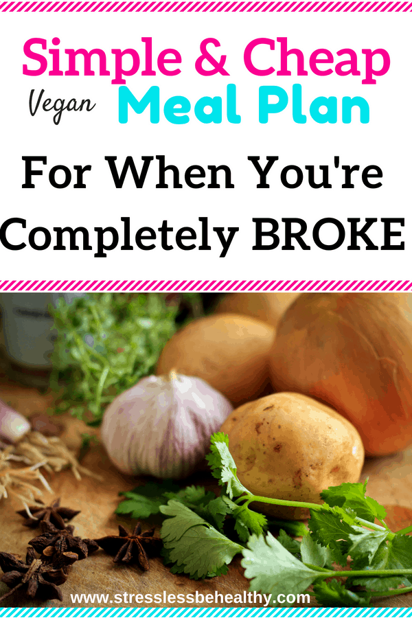 Need a cheap vegan meal plan that won't break your families budget? Check out this affordable meal plan AND learn how to to eat cheap meals on a vegan diet! Includes a shopping list and more ideas on how to save money!