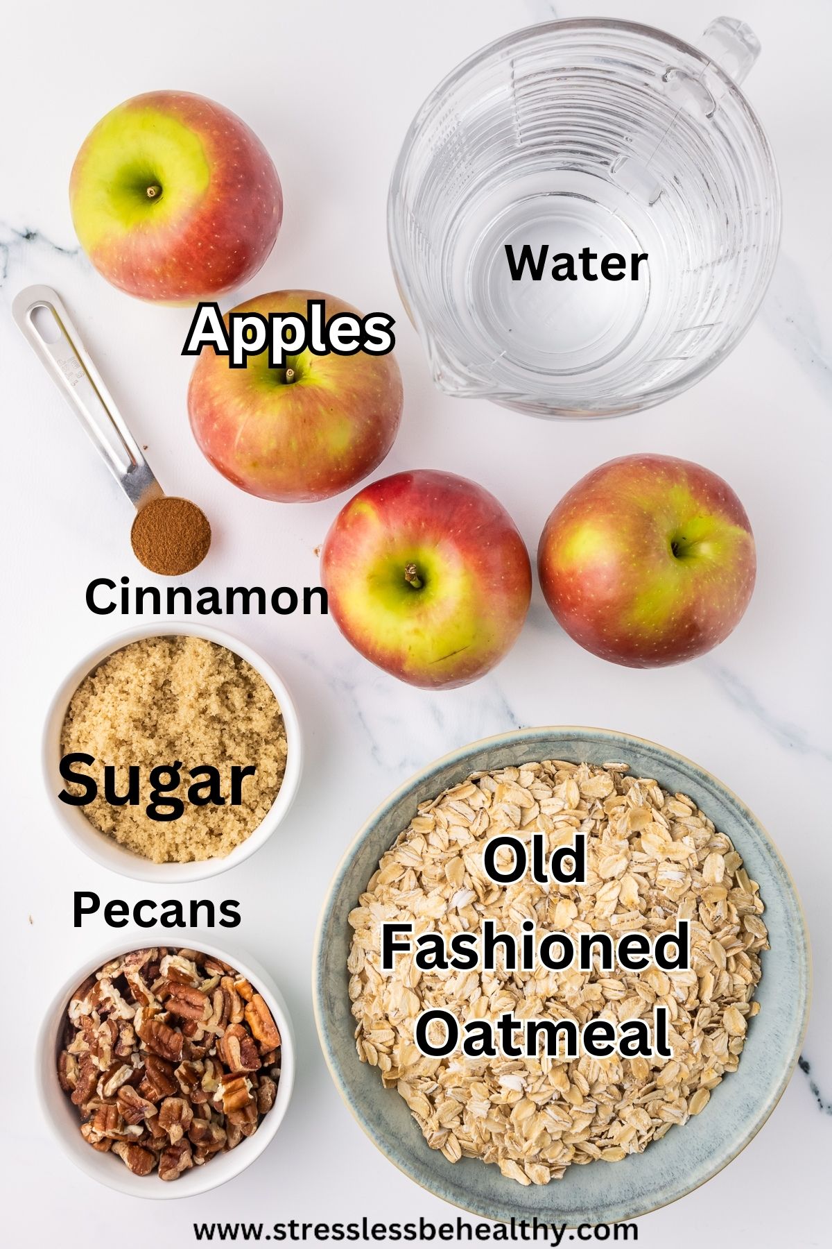 Ingredients for apple cinnamon oatmeal laid out on the counter.