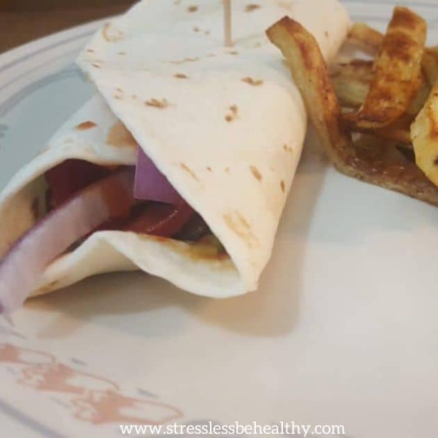 Veggie and Lentil Vegan Wrap Recipe with Fries