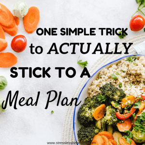 healthy bowl of food with quinoa and veggies, use this one trick to stick to your meal plan
