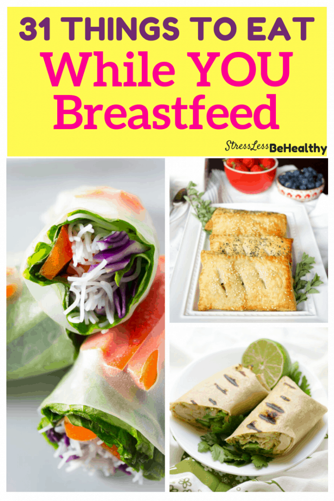 collage of recipes for new moms to eat while nursing or breastfeeding