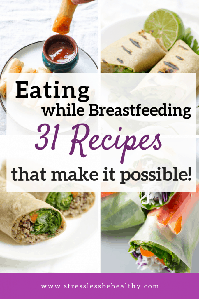 collage of recipes for new moms to eat while nursing or breastfeeding