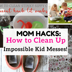 collage of different ways to clean kid messes and get rid of odors