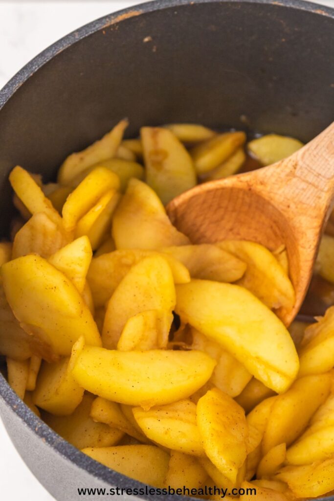 Inside of the pot when stovetop apples are done being cooked.