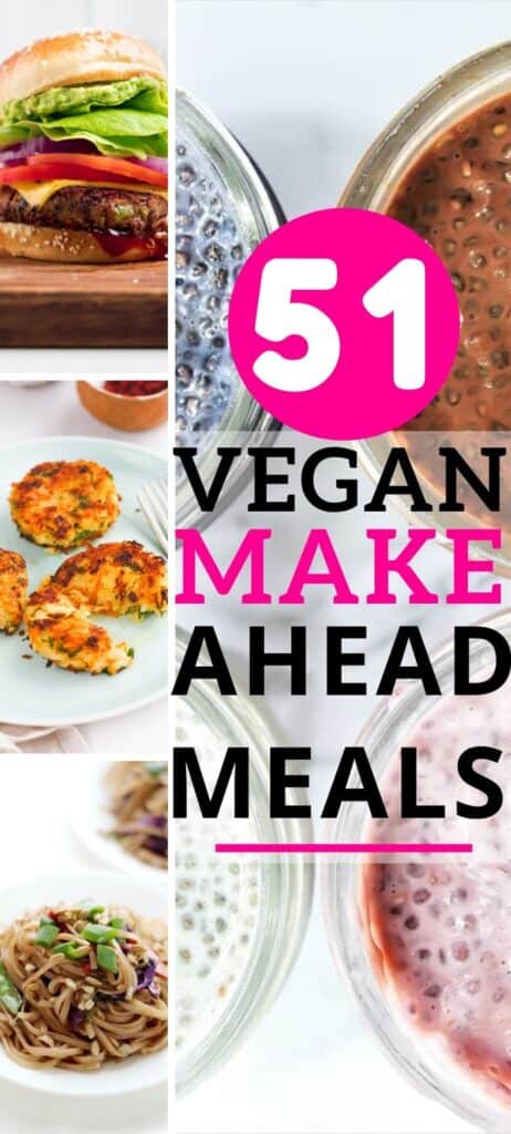 collage of vegan nutritious healthy make ahead meals for busy moms to make