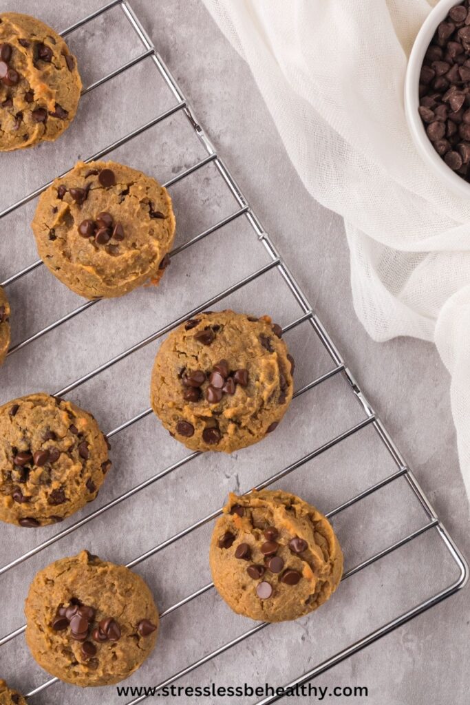 Chocolate Chip Chickpea Cookies on a cooling rack.