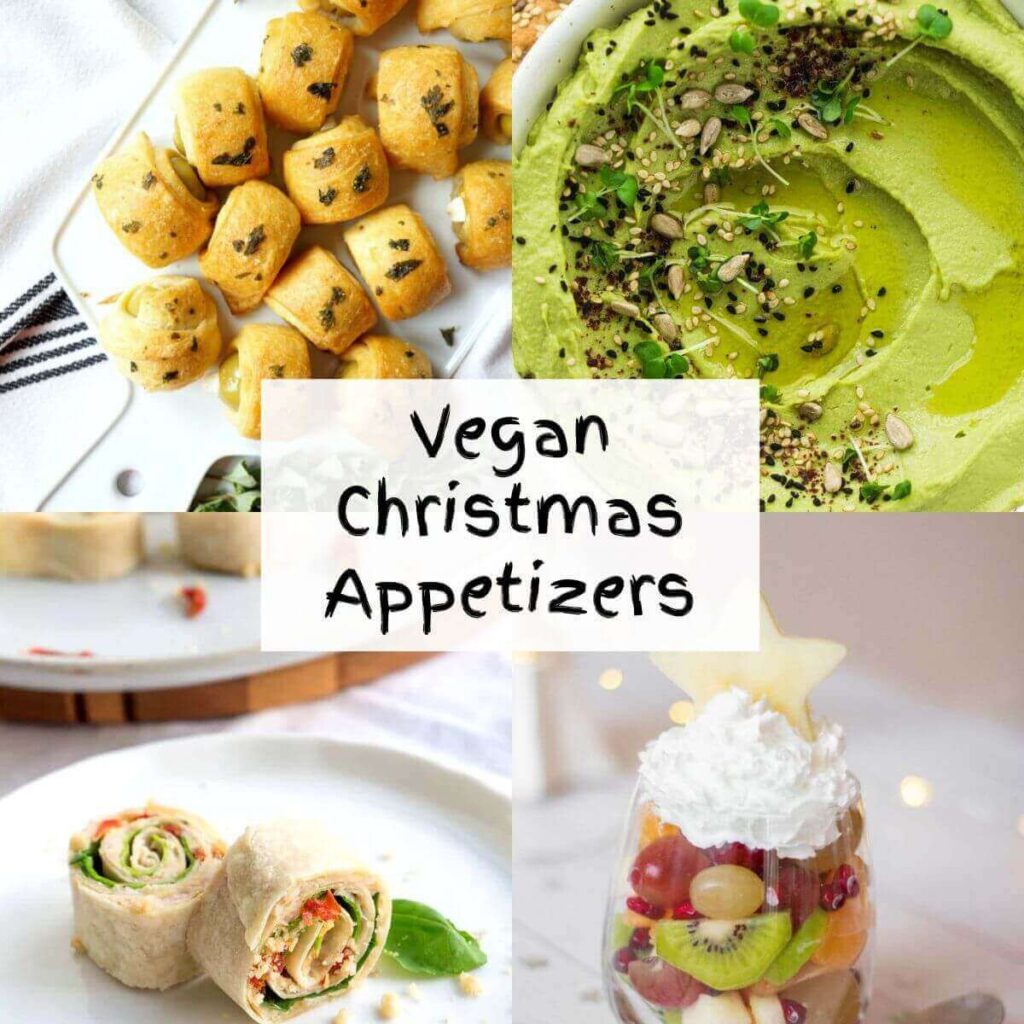 collage of 4 vegan christmas appetizer recipes.