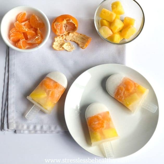 candy corn popsicles, healthy halloween treat for kids