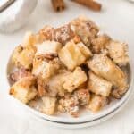 Vegan French Toast Casserole served on a white plate.