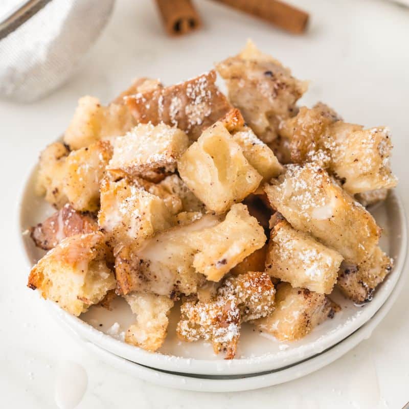Vegan French Toast Casserole served on a white plate.