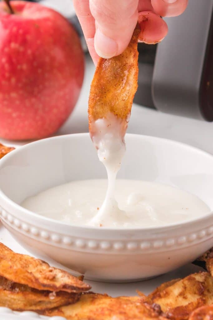 Air Fryer Apples dipped in icing.