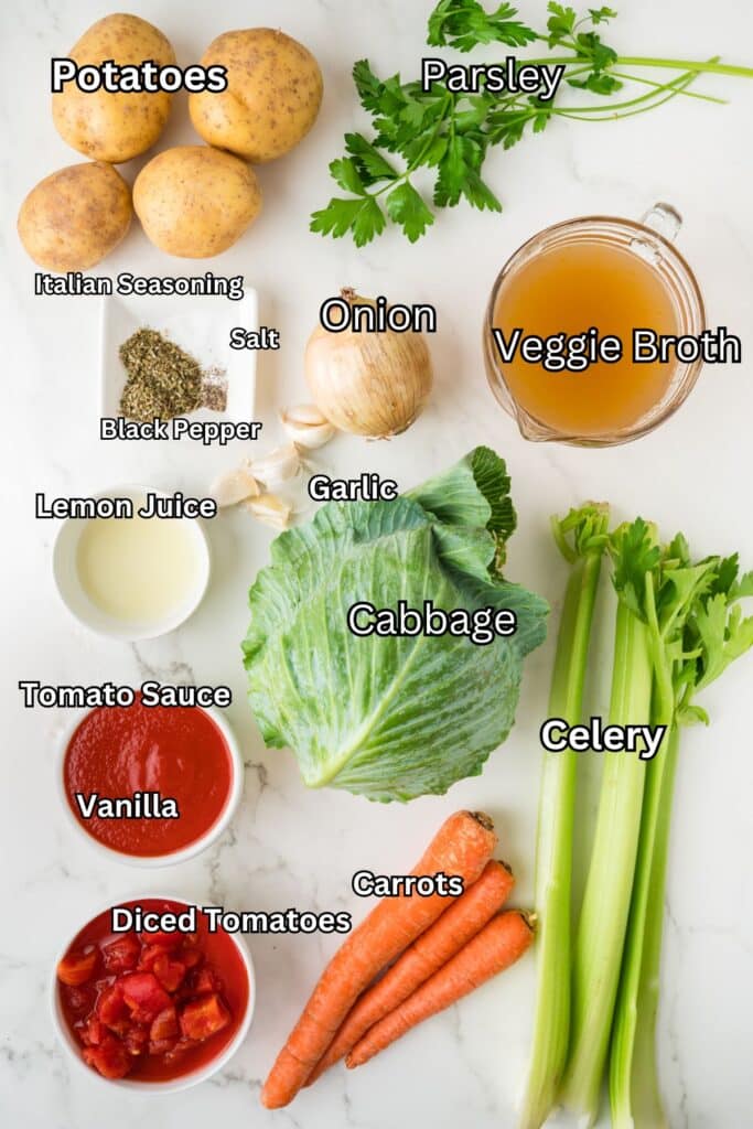 Cabbage Soup ingredients.