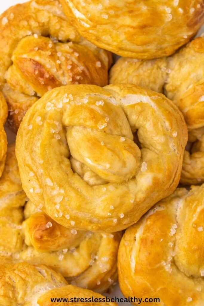 Vegan Soft Pretzels close up of many piled on top of eachother.