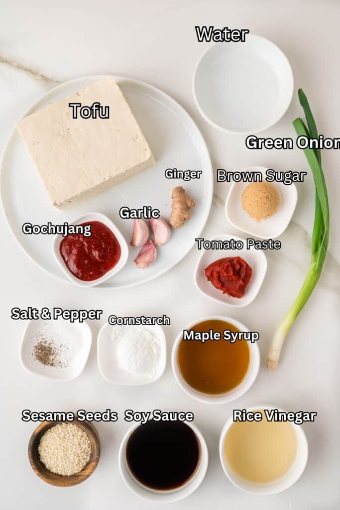 Gochujang tofu ingredients.